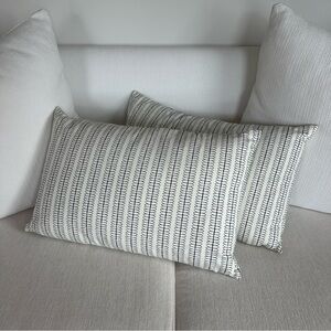 Set of 2 Decorative Lumbar Pillows in White with Black Stitch Stripe